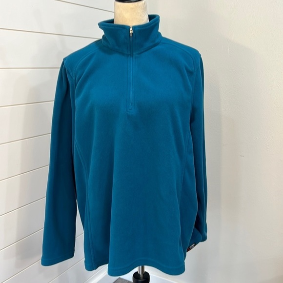 LANDS END WOMENS QUARTER ZIP FLEECE SZ 1X TEAL BLUE GREEN POLARTEC OUTDOORWEAR - Picture 1 of 7